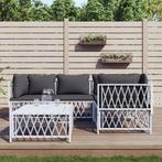 vidaXL 5-delige Loungeset met kussens staal wit, Tuin en Terras, Verzenden, Nieuw, Loungeset