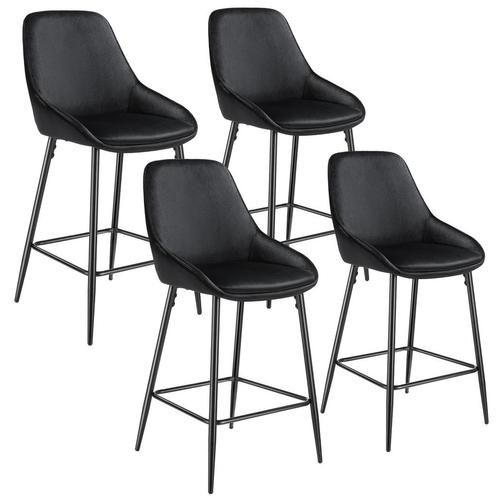 tectake Barkruk Siera met rugleuning - Fluweellook zwart/zwa, Huis en Inrichting, Barkrukken, Verzenden