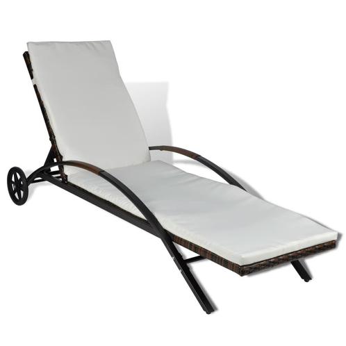 Poly Rattan Ligbed Bruin met Kussen | Tweede Kansje | OP..., Tuin en Terras, Ligbedden, Nieuw, Rotan, Verzenden