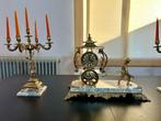 Horloge et parure de cheminée (3) - Laiton, Marbre -, Antiquités & Art