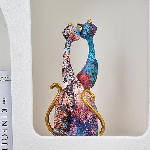 Beeldje - Pair of multicolored cats (2) - Hars, Antiek en Kunst, Curiosa en Brocante
