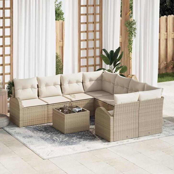 vidaXL Bankstel met kussen met opslag 9 pcs Beige en Crème, Tuin en Terras, Tuinsets en Loungesets, Nieuw, Verzenden