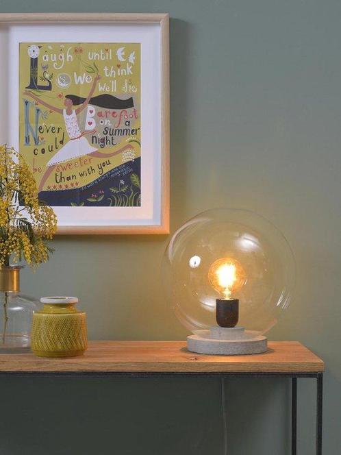 Tweedekans | Tafellamp glas/cement Warsaw dia.32cm, Huis en Inrichting, Lampen | Tafellampen, Ophalen of Verzenden