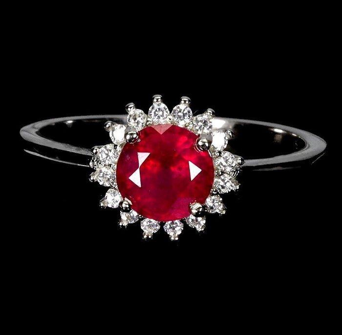 Zonder minimumprijs - Ring Zilver Robijn, Handtassen en Accessoires, Ringen