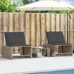 vidaXL Ligstoelen 2 st met tafel grijs poly rattan, Verzenden, Nieuw