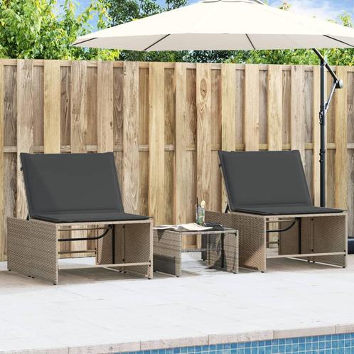 vidaXL Ligstoelen 2 st met tafel grijs poly rattan, Tuin en Terras, Ligbedden, Nieuw, Verzenden