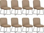 Set van 8 Taupe leren industriële design eetkamerstoelen -, Nieuw, Vijf, Zes of meer stoelen, Modern, Leer