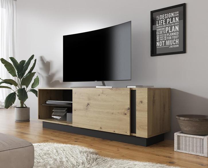 TV-Meubel Ashley - Eiken - Grijs - 138 cm, Huis en Inrichting, Kasten |Televisiemeubels, 50 tot 75 cm, Nieuw, 100 tot 150 cm, Overige materialen