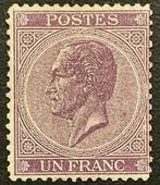Belgique 1865/1866 - Léopold Ier de profil - 1 franc Violet, Postzegels en Munten, Gestempeld