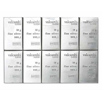 100 grammes - Argent .999 - 10 x 10g Valcambi Suisse