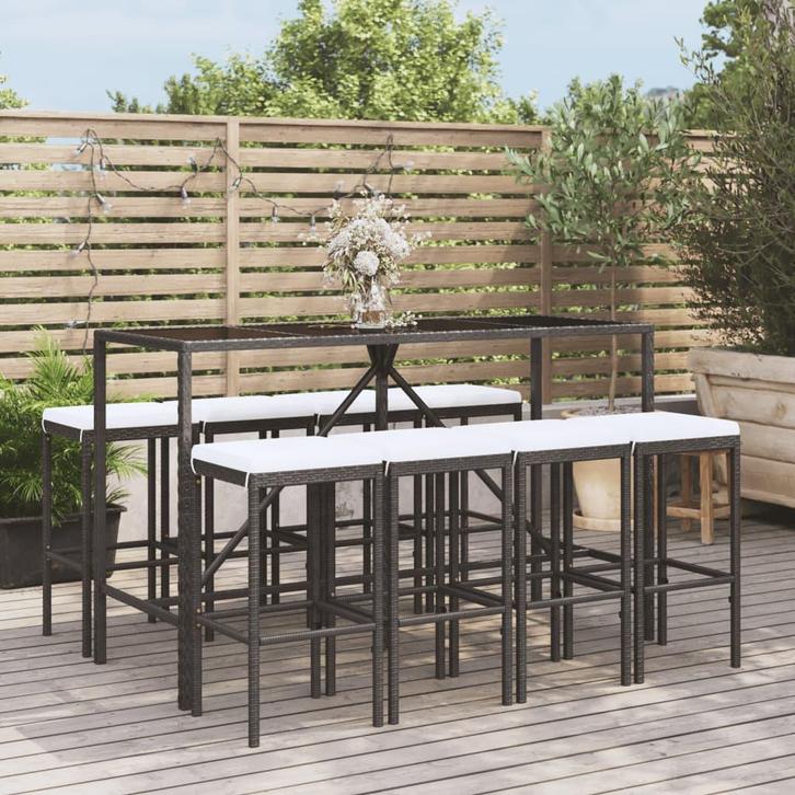 vidaXL 9-delige Tuinbarset met kussens poly rattan zwart, Tuin en Terras, Tuinsets en Loungesets, Nieuw, Verzenden