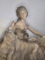 Beeld, Dame met honden - 41 cm - Gips