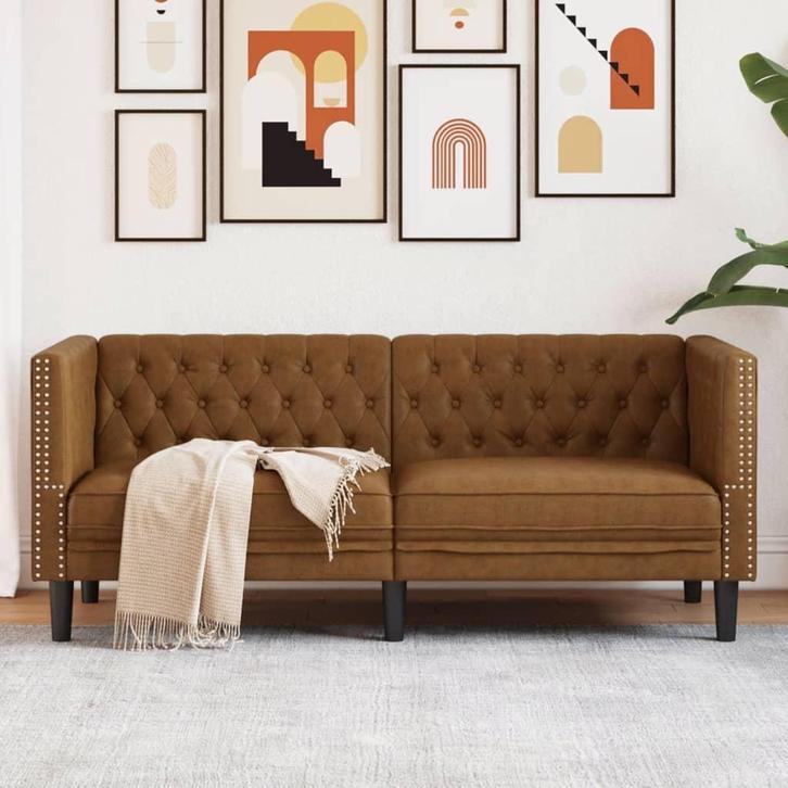 vidaXL Tweezitsbank Chesterfield-stijl kunstsuède bruin, Huis en Inrichting, Zetels | Zetels, Nieuw, Verzenden