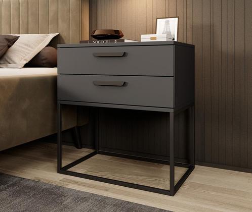 Meubella Nachtkastje antraciet 60cm lades metalen onderstel, Huis en Inrichting, Kasten | Overige, Nieuw, Verzenden