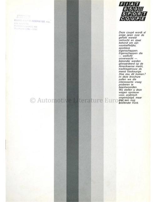 1970 FIAT 850 SPORT COUPÉ BROCHURE NEDERLANDS, Livres, Autos | Brochures & Magazines, Enlèvement ou Envoi