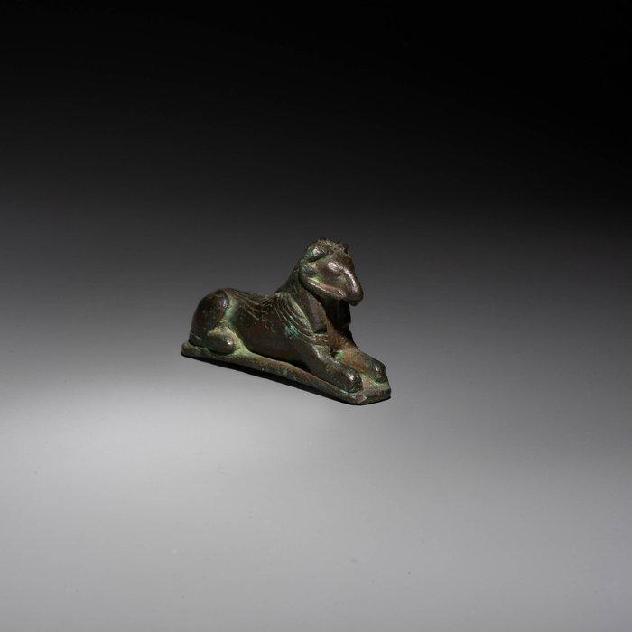 Oud-Egyptisch Brons Sfinx van de god Amun. Late Periode, 664, Verzamelen, Mineralen en Fossielen