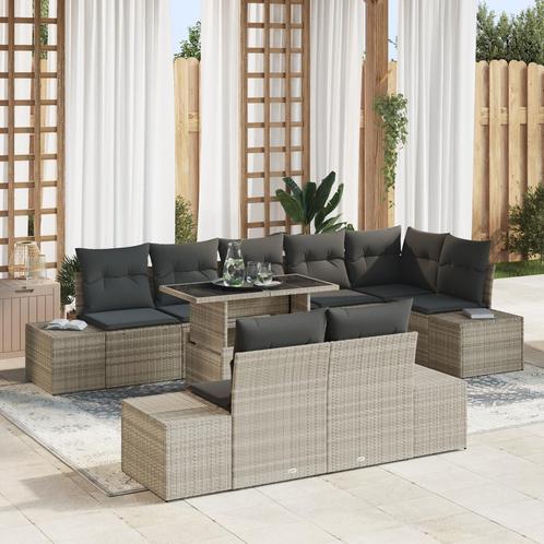 vidaXL 9-delige ligbedset met kussens in lichtgrijs poly, Tuin en Terras, Tuinsets en Loungesets, Nieuw, Verzenden