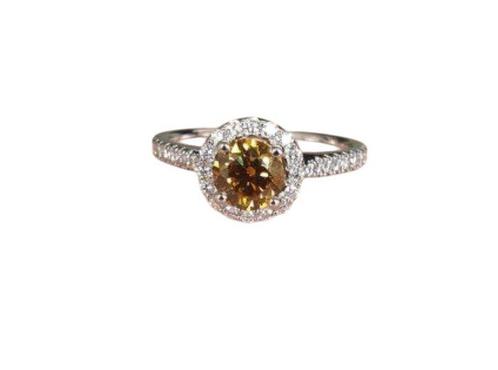 Ring - 18 karaat Witgoud -  1.12ct. tw. Orange Diamant, Handtassen en Accessoires, Ringen