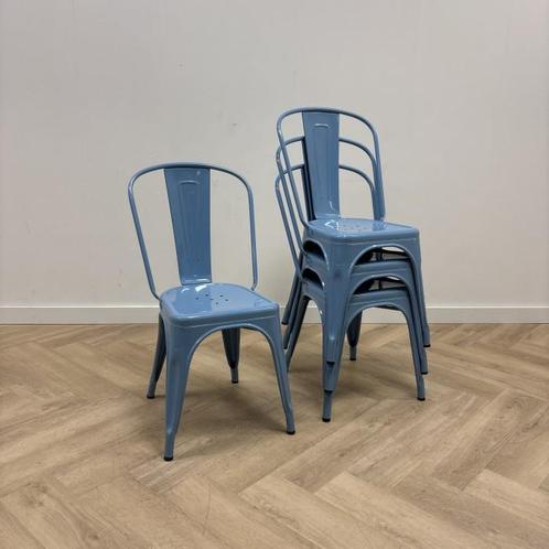 Tweedehands complete set van 4 stuks TOLIX design, Huis en Inrichting, Stoelen, Blauw, Gebruikt, Metaal