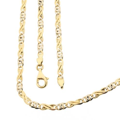 Bicolor gouden infinity schakel ketting | 42 cm, Handtassen en Accessoires, Kettingen, Overige kleuren, Gebruikt, Goud, Ophalen of Verzenden