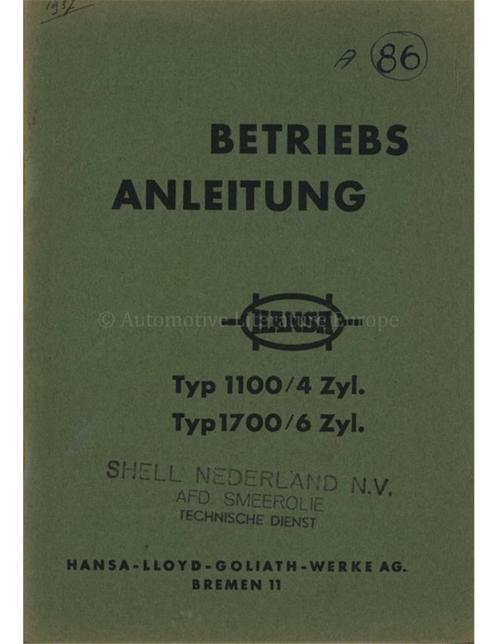 1937 HANSA 1100 / 1700 INSTRUCTIEBOEKJE DUITS, Autos : Divers, Modes d'emploi & Notices d'utilisation, Enlèvement ou Envoi