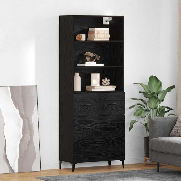 vidaXL Highboard met lade Zwart Eiken 69,5 x 34 x 180 cm, Huis en Inrichting, Kasten | Dressoirs, Nieuw, Verzenden