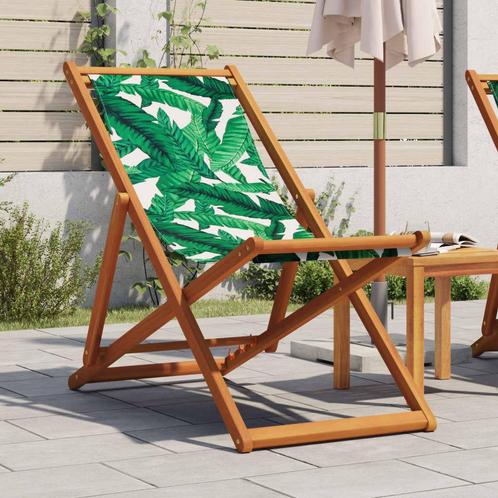 vidaXL Strandstoel inklapbaar bladpatroon eucalyptushout en, Tuin en Terras, Tuinstoelen, Nieuw, Verzenden