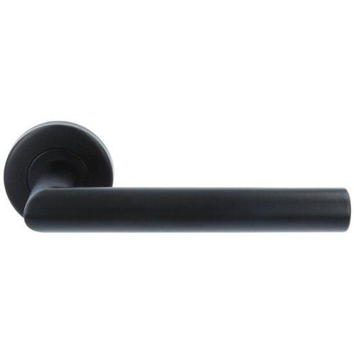 ODShop deurkruk Modern haaks op rond rozet mat zwart, Doe-het-zelf en Bouw, Hang- en Sluitwerk, Ophalen of Verzenden