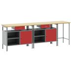 vidaXL Werkbankset met lade 3 pcs Rood en Grijs Gepoedercoat, Doe-het-zelf en Bouw, Verzenden, Nieuw