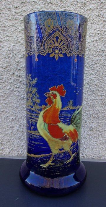 Legras & Cie., modèle NANCY - Vase  - Verre émaillé - coq, Antiek en Kunst, Antiek | Glaswerk en Kristal