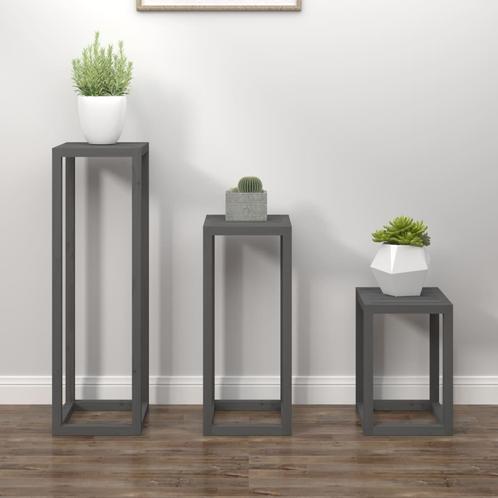 vidaXL 3-delige Plantenstandaardset massief grenenhout grijs, Tuin en Terras, Bloembakken en Plantenbakken, Nieuw, Verzenden