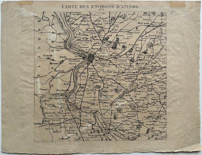 België - Antwerpen, Mechelen; Anonymous - Carte des Environs, Boeken, Atlassen en Landkaarten