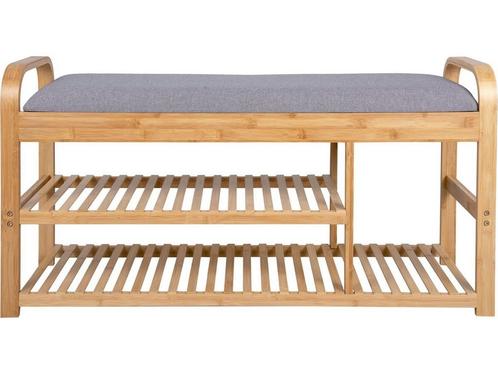 Bankje - Arch Double Shelf - Bamboe - Grijze stof, Huis en Inrichting, Woonaccessoires | Overige, Nieuw, Verzenden