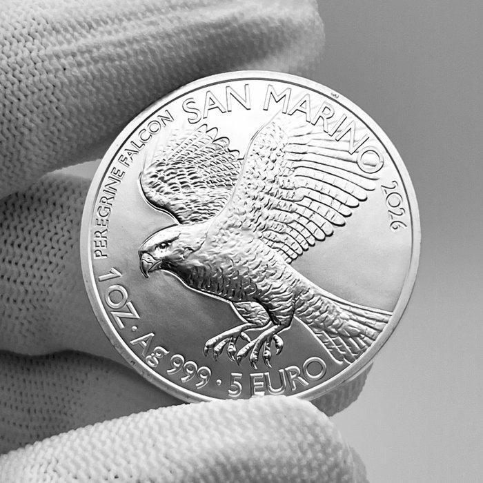 San Marino. 5 Euro 2026 – Wanderfalke – 1 oz Silver coin –, Postzegels en Munten, Munten | Europa | Niet-Euromunten