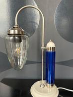 Industrial Art Deco Table Lamp – Chrome, Glass & Cobalt Blue