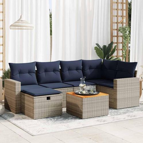 vidaXL 7-delige Loungeset met kussens poly rattan grijs, Tuin en Terras, Tuinsets en Loungesets, Loungeset, Nieuw, Verzenden