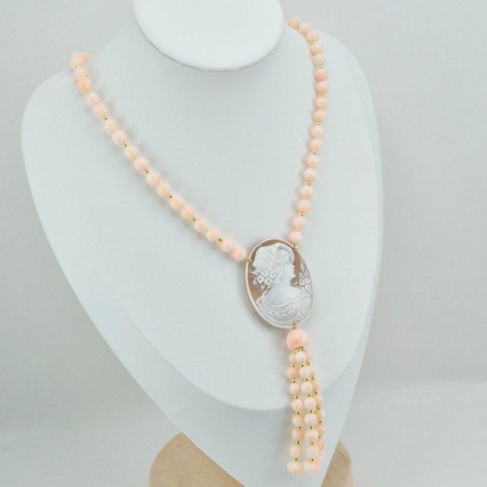 Corail - Argent, Plaqué or - Collier - Corail rose et camée, Antiquités & Art, Curiosités & Brocante