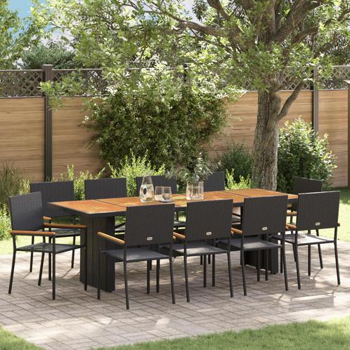 vidaXL 11-delige Tuinset Zwarte Poly Rattan, Tuin en Terras, Tuinstoelen, Nieuw, Verzenden