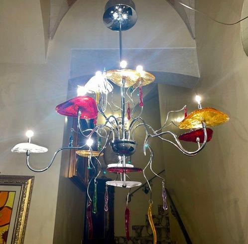 Kroonluchter - Staal, Murano - multicolor platen, Antiek en Kunst, Antiek | Verlichting