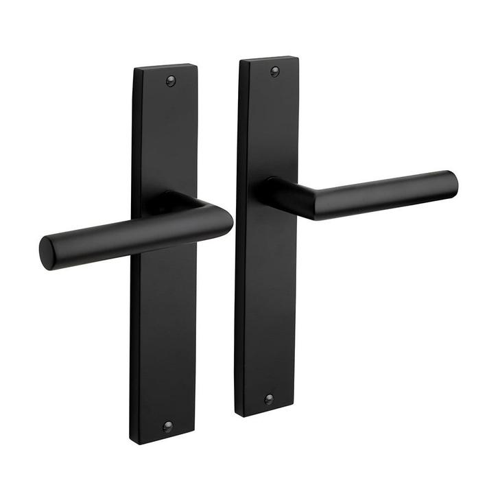 Geveerde Deurklink Ferro met schild mat zwart, Doe-het-zelf en Bouw, Hang- en Sluitwerk, Klink of Kruk, Nieuw, IJzer, Ophalen of Verzenden