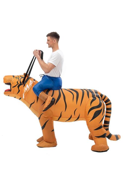 KIMU® Opblaas Kostuum Kinderen Zittend Op Tijger 122 128 134, Kinderen en Baby's, Carnavalskleding en Verkleedspullen, Nieuw, Ophalen of Verzenden