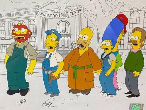 The Simpsons - Original animation cel of Homer, Marge, Ned,, Cd's en Dvd's, Dvd's | Tekenfilms en Animatie