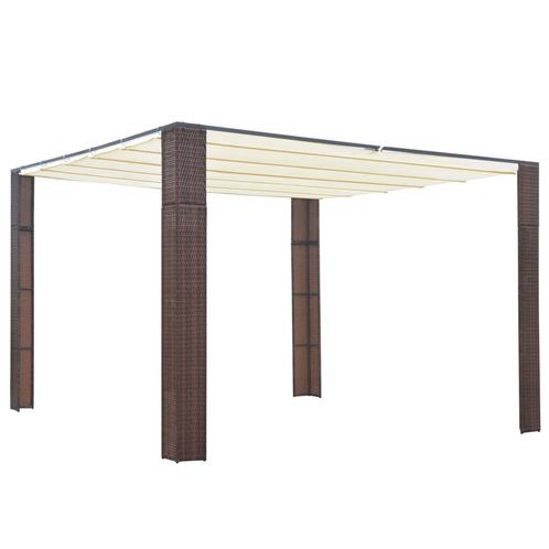 vidaXL Prieel met dak 300x300x200 cm poly rattan bruin en, Tuin en Terras, Partytenten, Nieuw, Verzenden