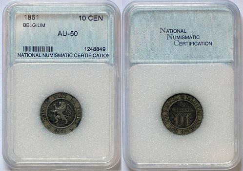 Belgium Leopold I 10 cent 1861 -nnc Au-50 zilver, Postzegels en Munten, Munten | Europa | Niet-Euromunten, België, Verzenden