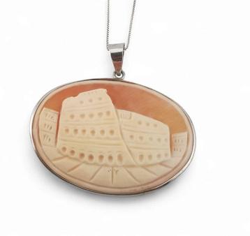 Argent 925 - Collier avec pendentif - camée de coquillage