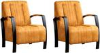 Set van 2 Cognac leren industriële stalen fauteuils - Kenia, Maison & Meubles, Fauteuils, Ophalen of Verzenden