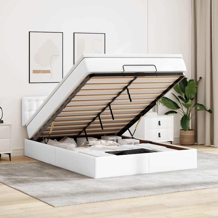 vidaXL Bed poef met matrassen en LEDs 140x200cm kunstleer, Maison & Meubles, Chambre à coucher | Lits, Envoi