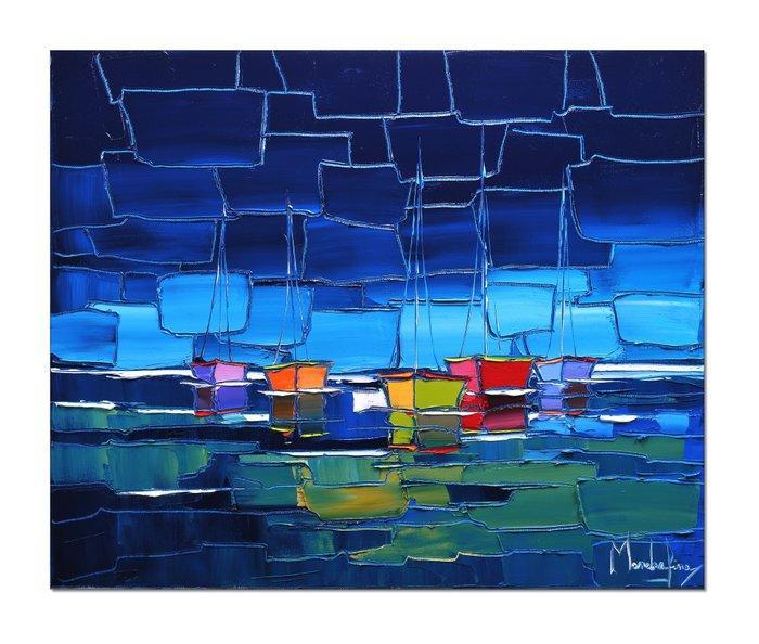 Caroline Mandrafina - Pfleger  La barque rouge, Antiek en Kunst, Kunst | Schilderijen | Modern