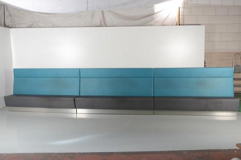 Frontseat treinbank, blauw / antraciet, 630 x 65 cm, 3 delen, Huis en Inrichting, Stoelen, Ophalen of Verzenden