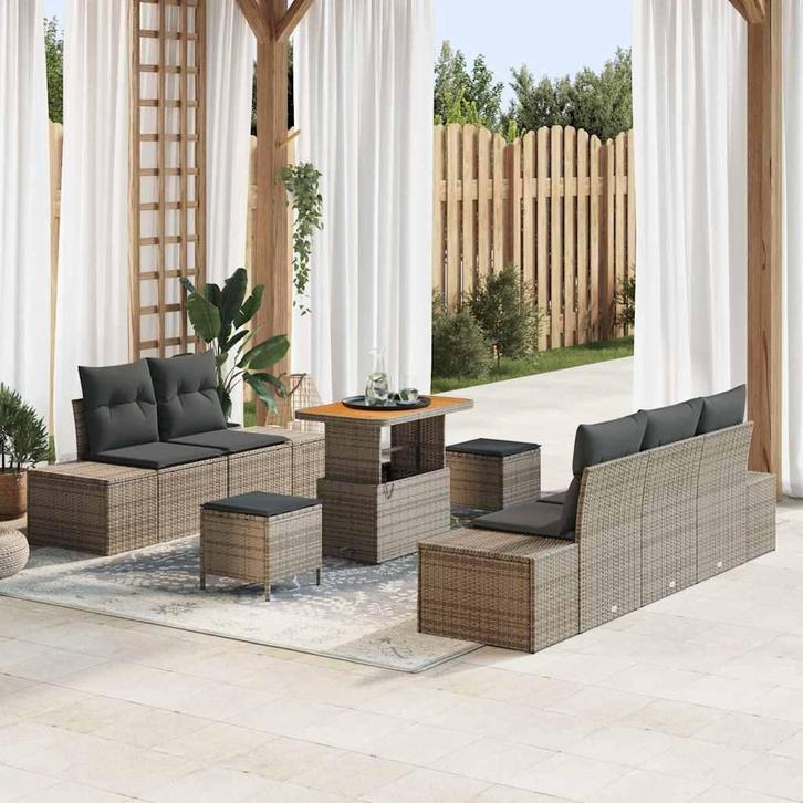 vidaXL Tuinbank Set met kussen 8 pcs Grijs poly rattan, Jardin & Terrasse, Ensembles de jardin, Envoi